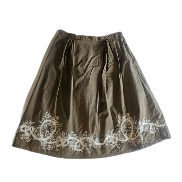 Coldwater Creek PM Brown Embroidered Full Knee Legnth Skirt Cottage Core Twee - Picture 1 of 7